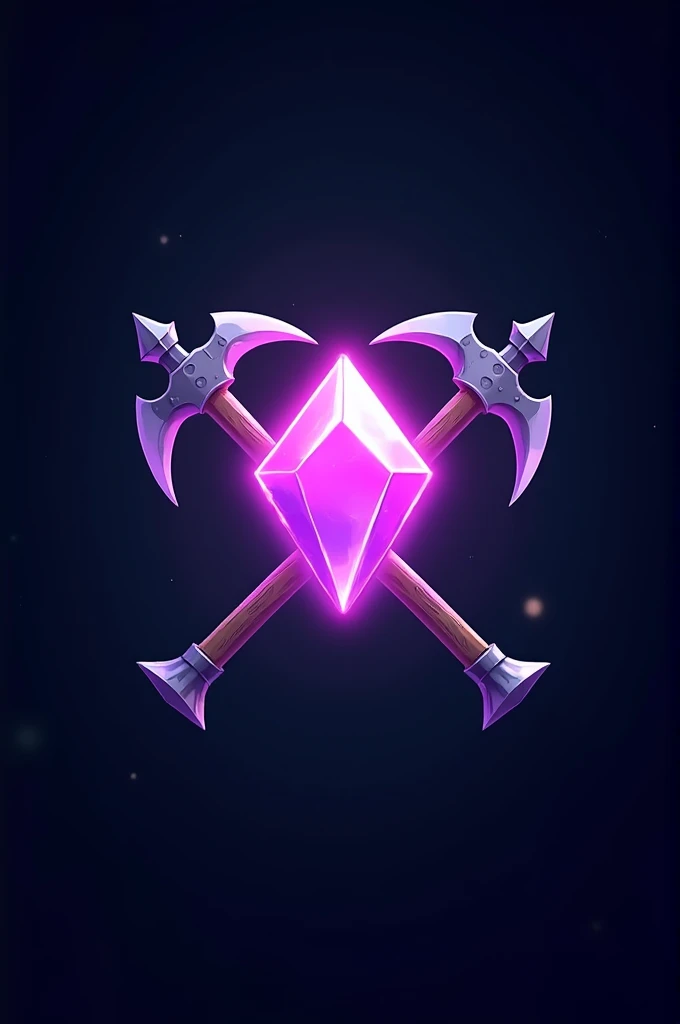 Create a 2D logo for a YouTube channel named MystiMiner featuring a central, glowing crystal with a mystical aura. Behind the crystal, cross two pickaxes to emphasize the mining theme. Use vibrant, neon colors like blue or purple for the crystal to make it...