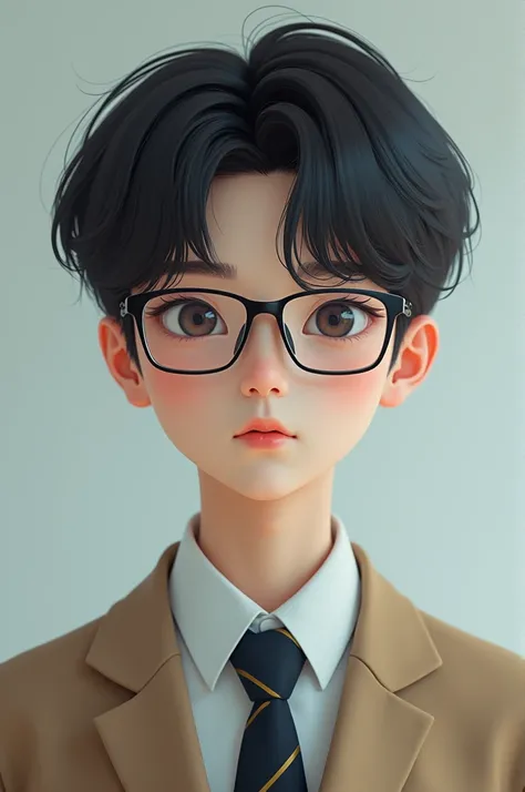 Picture a tall, slightly skinny Korean high school student wearing glasses