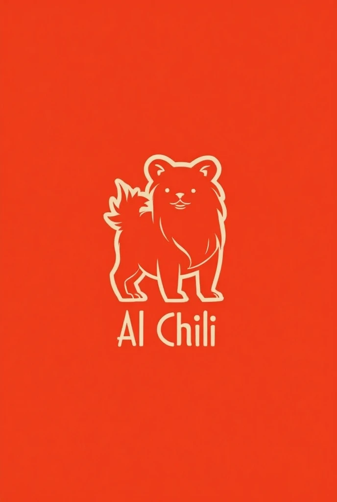 Design a simplified modern artistic line logo a chili restaurant named "Al chili!" In red, with warm colors and a chow chow dog.