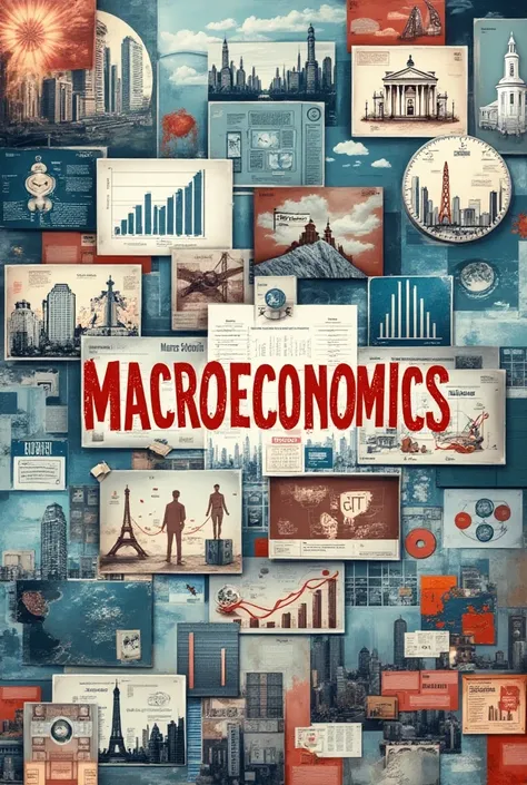 Make me a collage of the topic macroeconomics ,  that has images of all the concepts of the topic and title in the center,  that contains good images about the concepts and the topic  