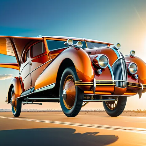 art deco flying car ,  art deco style science fiction,

( best quality ,4K,8k, highres icon,masterpiece:1.2),ultradetailed,(realistic, photorealistic , photorealistic :1.37),HDR,Ultra HD, studio lighting ,ultra-fine paint,sharp focus, Physics-based renderi...