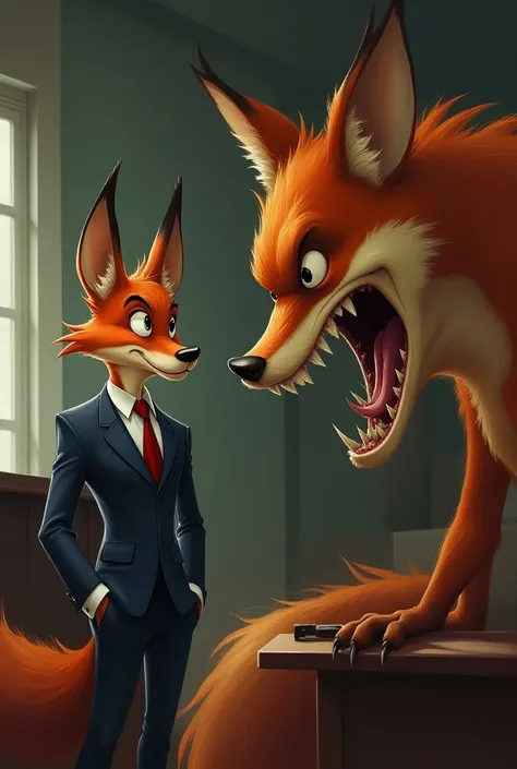 Fox Company Proudly Looking at Rapist Animal Ugly Mouth Face Disney Painting，Location in the office