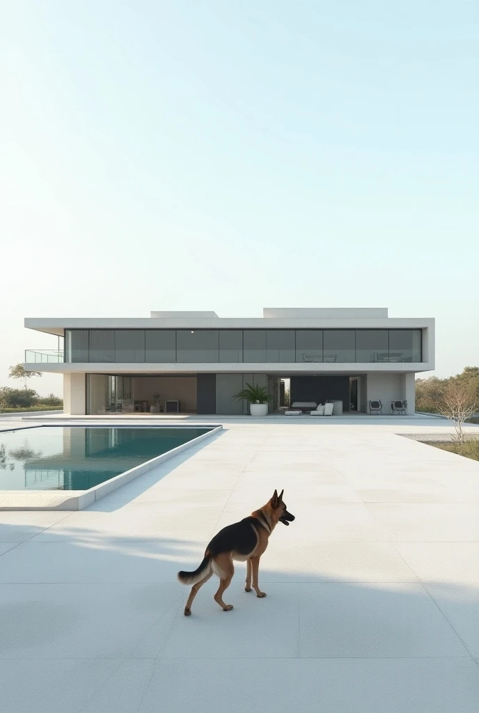 A minimalist mansion,  that has a huge pool ,  can fall without so much glass and with that around there is good terrain for a German shepherd. That the terrain looks flat that there is nothing where 
