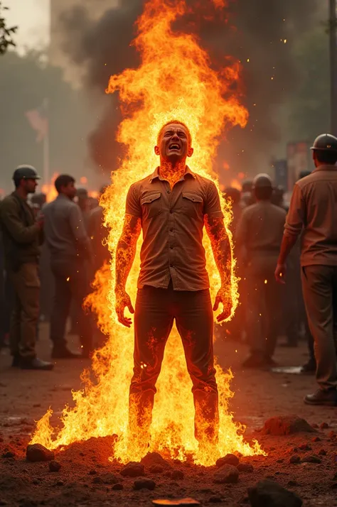 The image of a person set on fire during a vote 