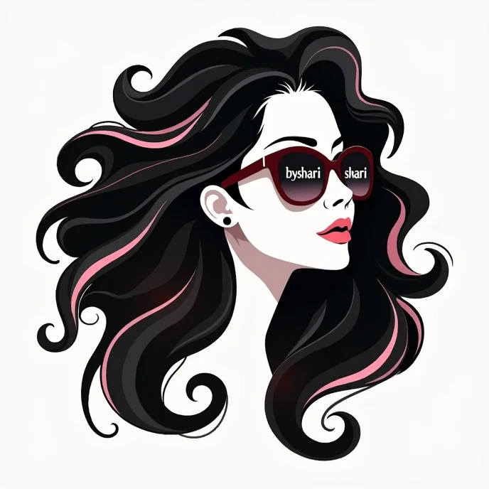 I want a logo for my home hairdressing business, I am a hair consultant and I want you to create a beauty logo for sunglasses with the writing of my brand “by Shari” on the lenses and with abundant hair and a contour of the face 
Let it be seen as a symbol...