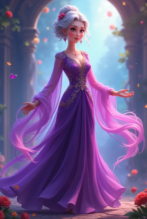 A female grandmother in her purple dress from The Lord of Miracles animated