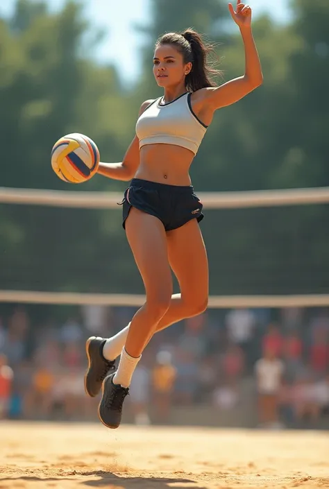 Woman jumping to attack volleyball