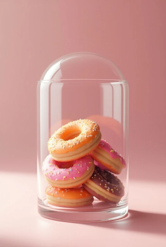 A logo that features mini donuts with icing in a transparent glass and that attracts attention 
 