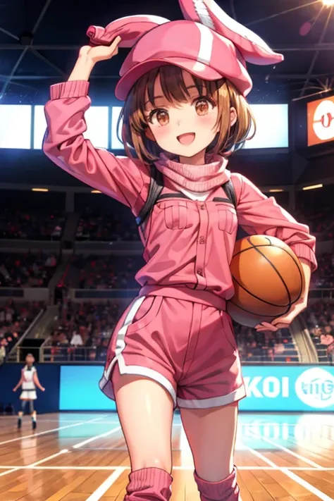 llenn (sao), 1girl, standing, basketball uniform, at a basketball court, smile,  Accurate, Masterpiece, Solo, Anatomically Correct, 