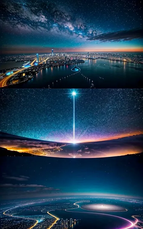 Spectacular views、 Future Cities 、god秘的、 Vivid 、 is glittering、magic、surrealism、god々、 wonderful、Little Star, beautiful view,Impressive Scenery , Spectacular Scenery 