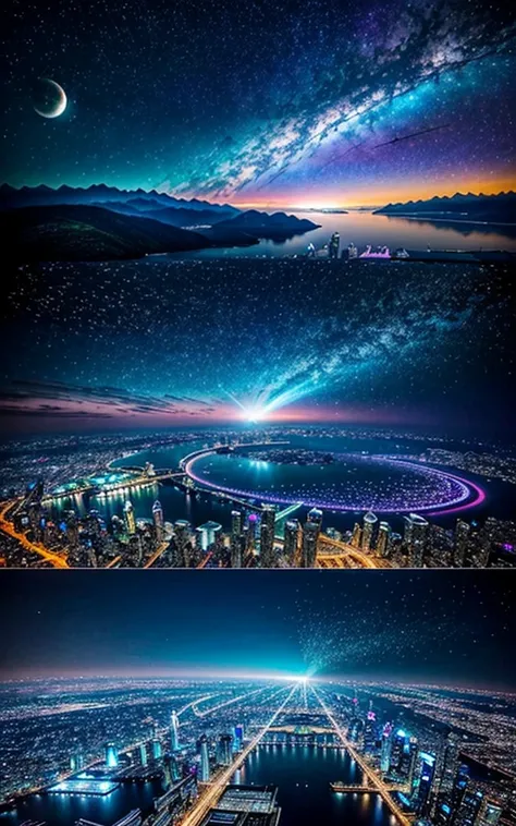 Spectacular views、 Future Cities 、god秘的、 Vivid 、 is glittering、magic、surrealism、god々、 wonderful、Little Star, beautiful view,Impressive Scenery , Spectacular Scenery 