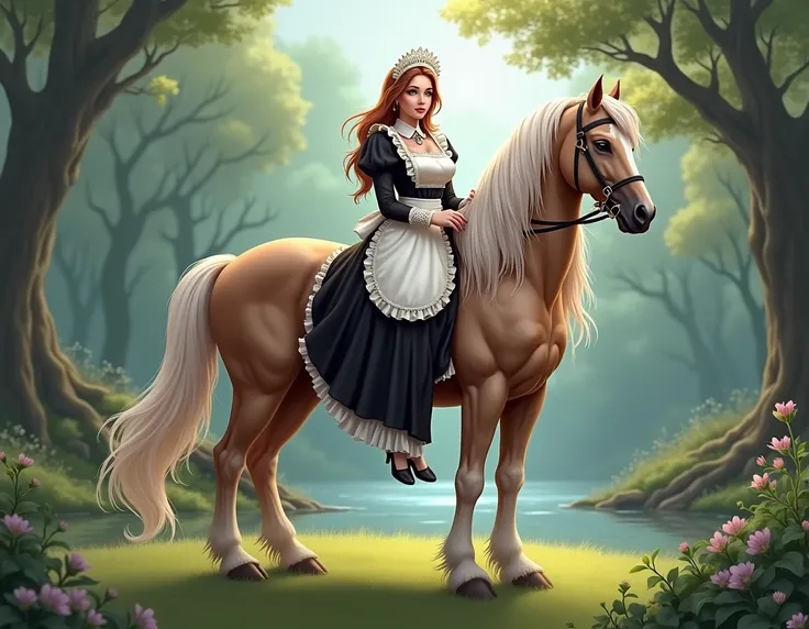 A female centaur wearing maids clothing