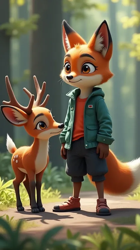 Foxy (wears a simple shirt, half black pants) listens carefully to the deer and tells him, "Dont worry, Ill help you find it."