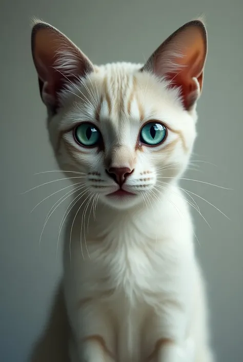 A picture of a cat with right eye green and left eye blue, remind the direction from the cat direction