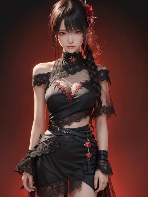 ((Best Quality)),(  super high resolution ),( very detailed),( detailed explanation),(( best CG )),(a masterpiece), super detailed art、See-Through 2.0、Outside the shoulder、 clevis、 red background 、