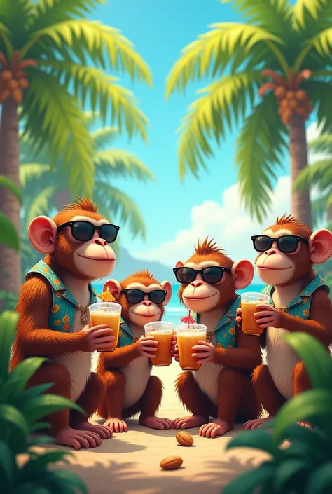 Cilueta monkeys with beers and palm trees