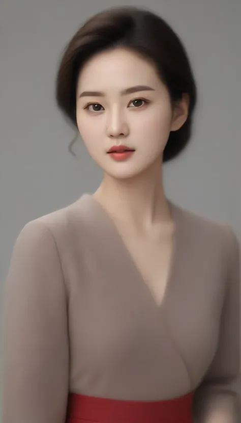 8k photo-realistic, Beautiful 36 year old Korean woman,  Perfect pretty face ,  is a bit like Son Ye-jin ,  slightly brown short hair ,  red high quality pants