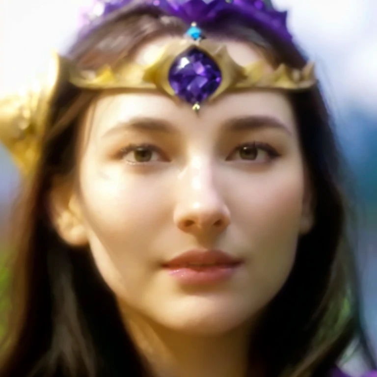 a close up of a woman wearing a crown and a purple shirt, liliana vess, baldurs gate character portrait, portrait of megara, portrait of princess zelda, masterpiece! portrait of arwen, cattie - brie of mithril hall, elven character with smirk, deity leesha...