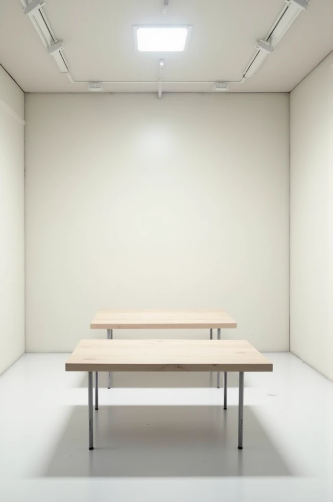 Minimalist school cafeteria with two tables 