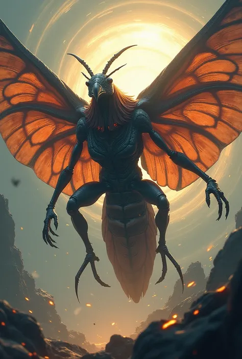 Create a massive creative fusion creature with ant,moth and eagle