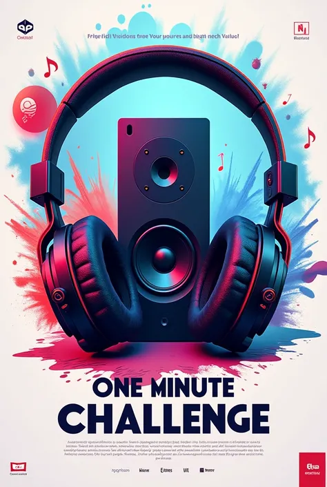 A poster on one minute challenge for guess the song the poster should have headphones and speakers