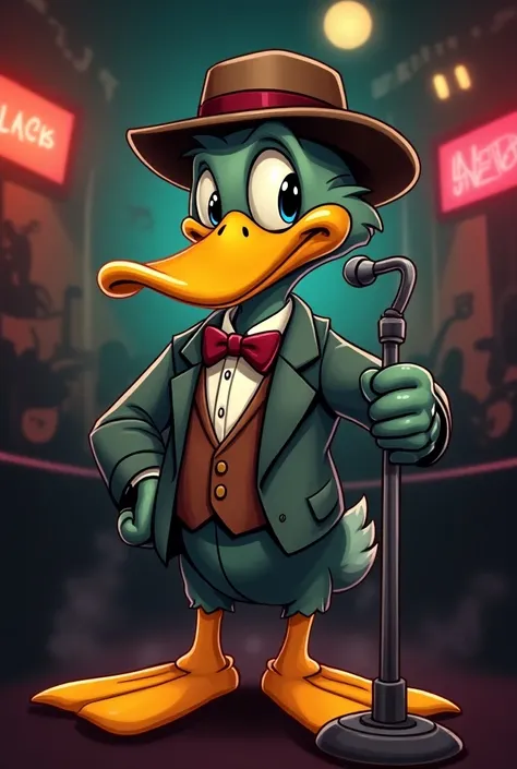 Retro cartoon mascot jazz duck