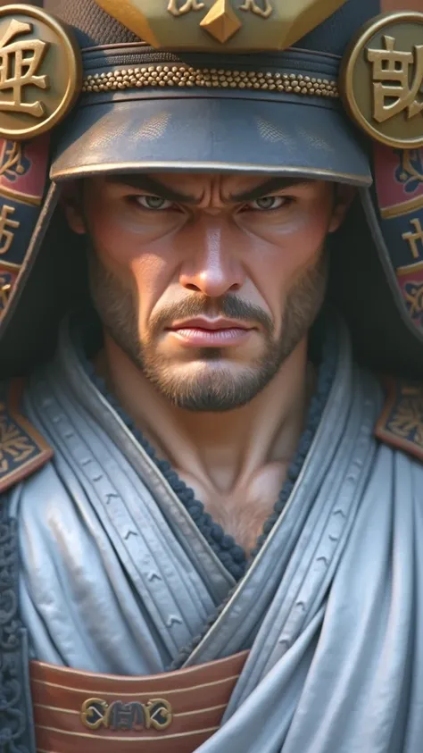 Make that face with a realistic samurai-like outfit