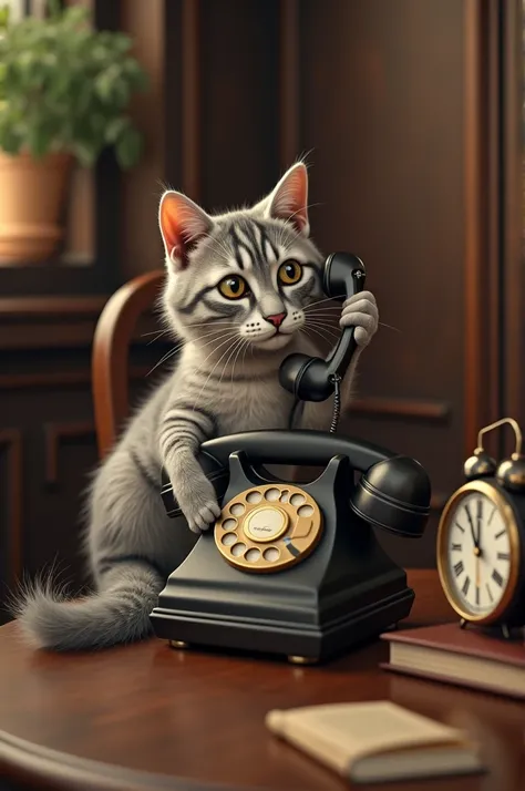 a cat talking on the phone