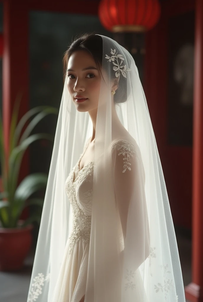 A Chinese Wedding Veil Changed to White