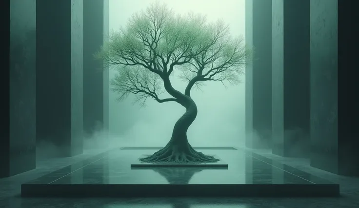 ethereal mafic ,  tree in the middle of a square