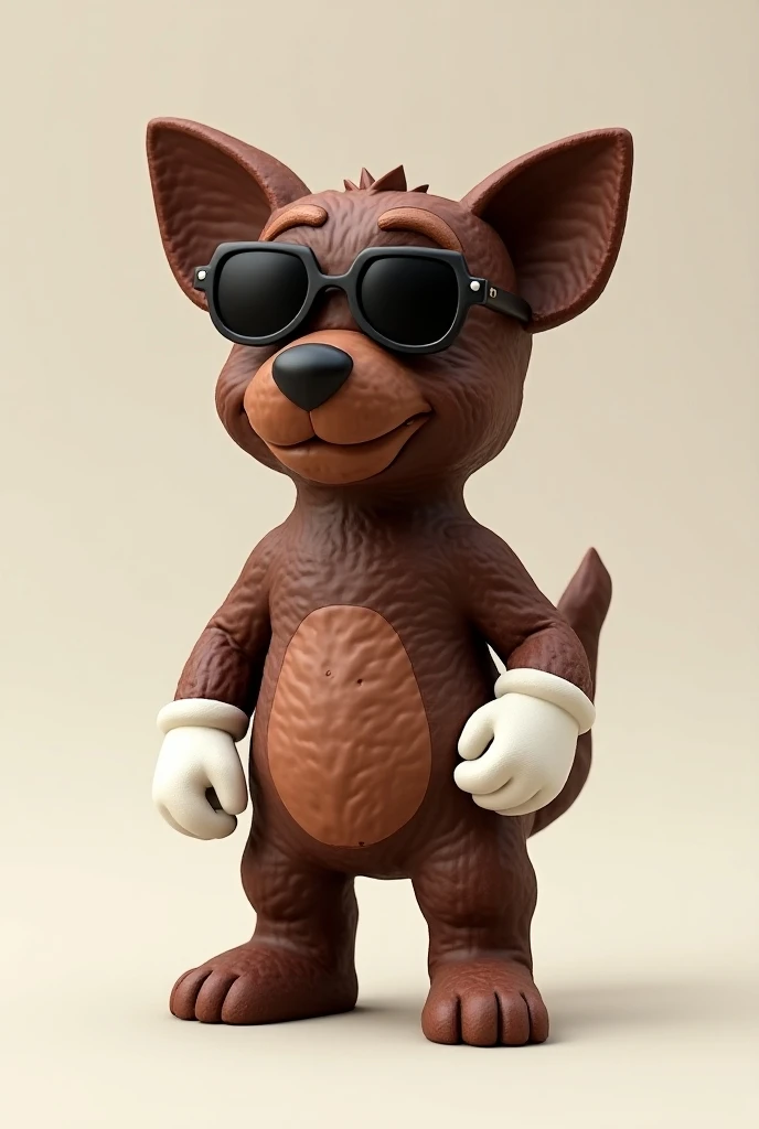 chocolate brownie shaped like a stylish cartoon dog character with sunglasses and white gloves