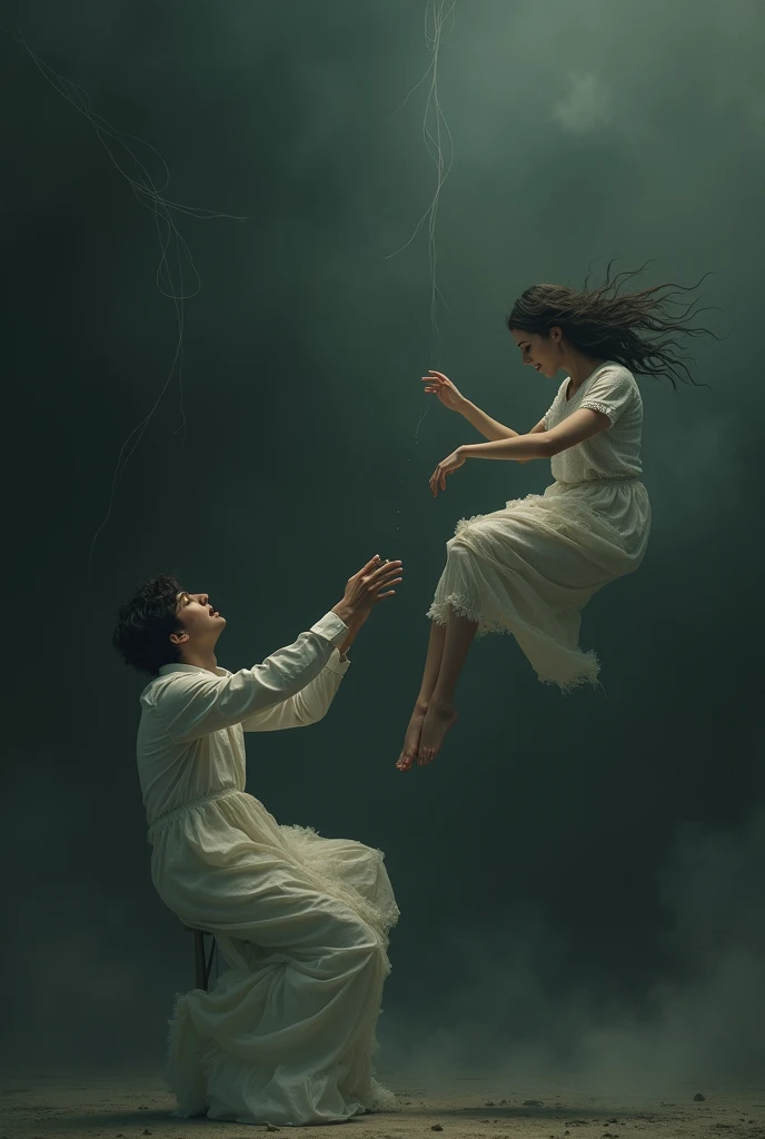 A dream in my own dream is about the separation of two people trying to hold hands while the woman falls into the void 