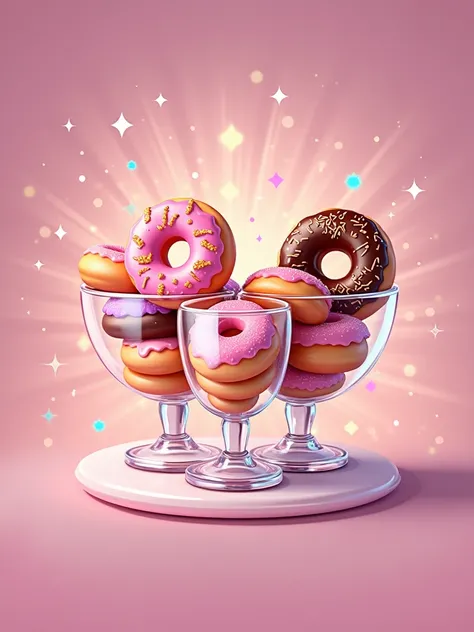  That it is a logo with mini donuts in transparent glasses and with a background with sparkles ,  that is a unique logo with a unique appearance that attracts peoples attention and that bears the name Small donuts zeny, Make the logo for presentation very ...