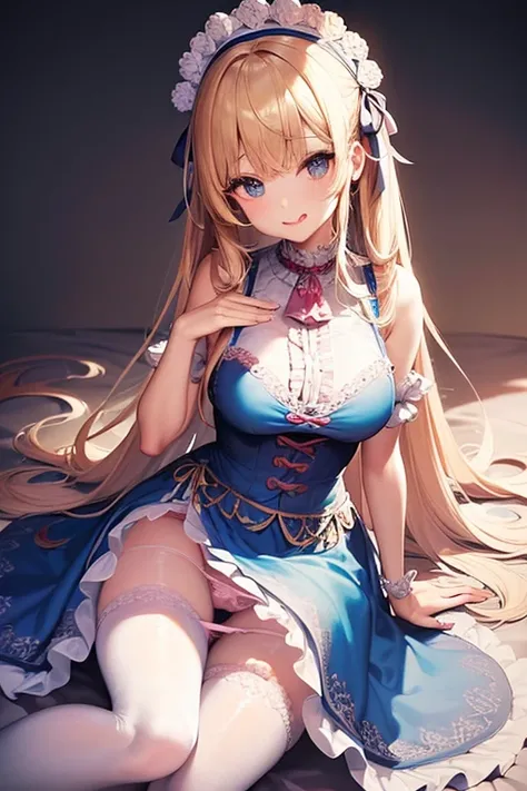 8k、Best Quality 、Maximum clarity 、 very detailed、Beautiful art、 very detailed、 Biologically Correct Body 、 gentle smile touching your head、Maternal、 erotic face 、Transparent skin 、Clothes that stick to the skin、 very big breasts、((( Lace panty with luxurio...