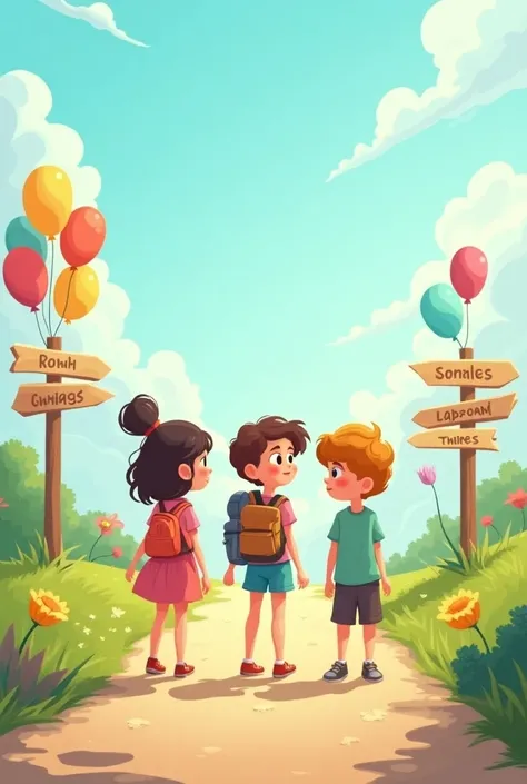 Create a cartoon about three young people each taking a separate path