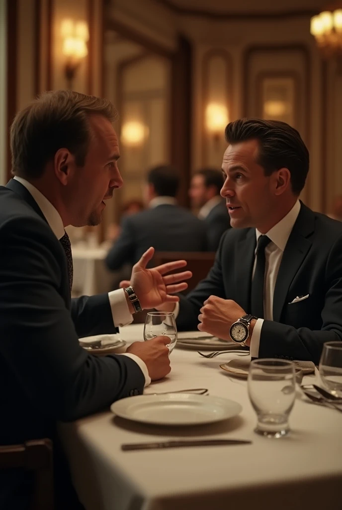 Men with watches talking about business in a restaurant 