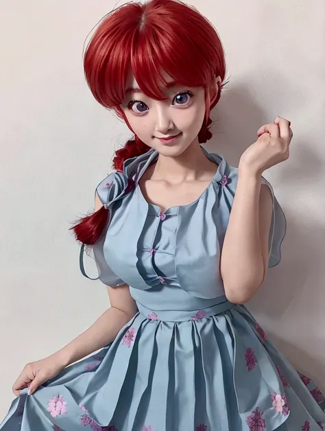 create female ranma, clear outline, full body color photo, ( beautiful and delicate eyes), ( pretty face:1.3), wakaki's smiling ...