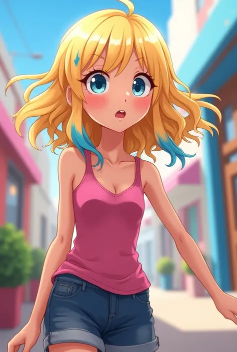  Chole Beurgeois with a loose hair hairstyle, wavy and light blue tips fanart mode animation