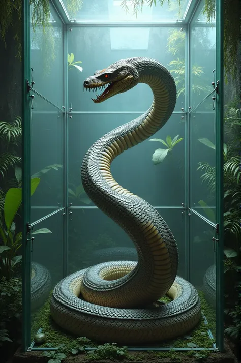 Make a titanoboa enclosed in a glass cage