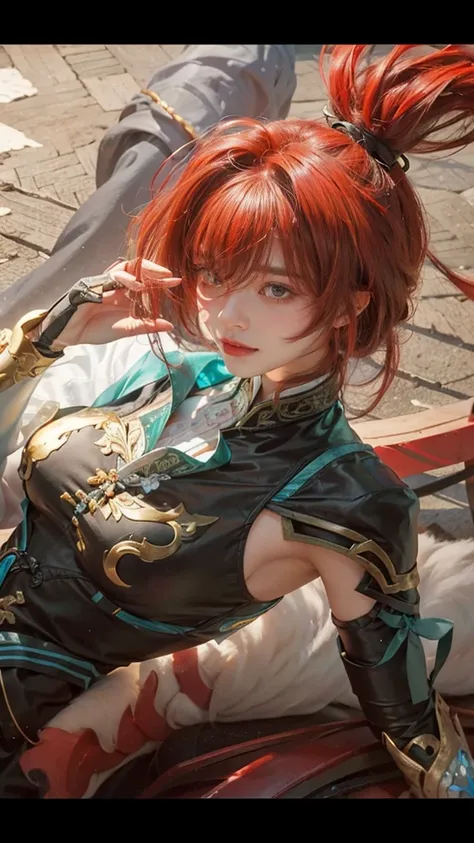 a close up of a woman wearing a red hood like a ruby ​​wearing a patch over one eye, shadowbringers cinematic, 4 k detail fantasy, a beautiful fantasy empress, game cg, xianxia fantasy, xianxia hero, 2. 5 d cgi anime fantasy artwork, cinematic goddess clos...