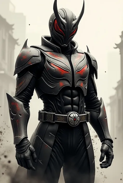 An ink-painted Kamen Rider with a handsome full body armor