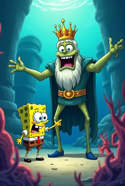 Plankton steals King Neptunes crown (SpongeBob character)