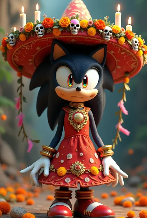 Sonic ocs female hedgehog white sugar candy with knee-length black licorice hair that is tied in a low ponytail with bangs split on either side and multi-colored glowing eyes with aqua eyeshadow that are in shades of gold and red.

She wears a red dress de...