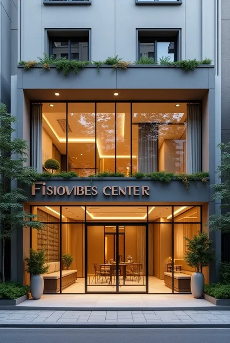 A , horizontally, From the outside point of view,  physical therapy clinic with the name FisioVibes Center
REHABILITATION,  EFFECTIVE MOVEMENT AND FLUIDITY  