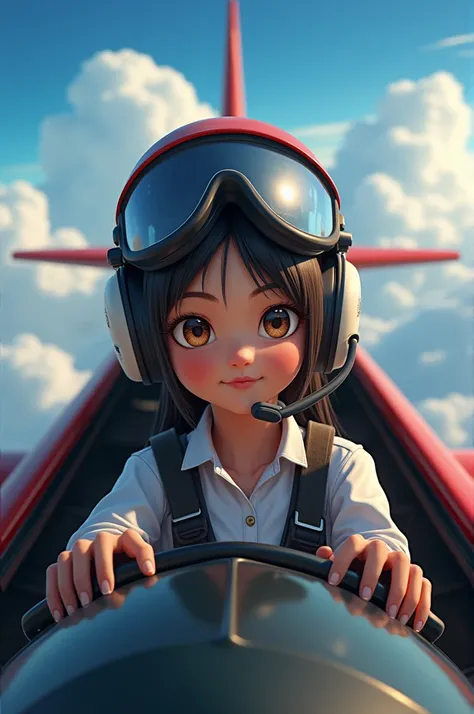 
19. Flying Solo for the First Time: Ria flying a small plane solo, her eyes filled with excitement and determination as she takes control. Relastic image 