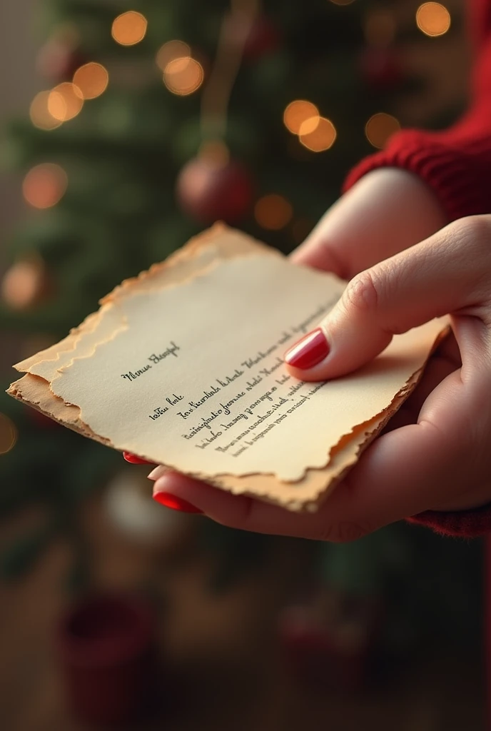 Hand of a woman holding an open Christmas letter 