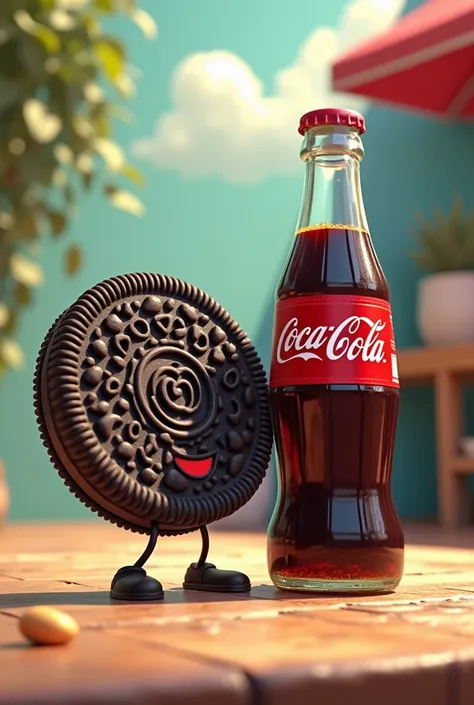 An Oreo cookie and a Coca Cola bottle are besties