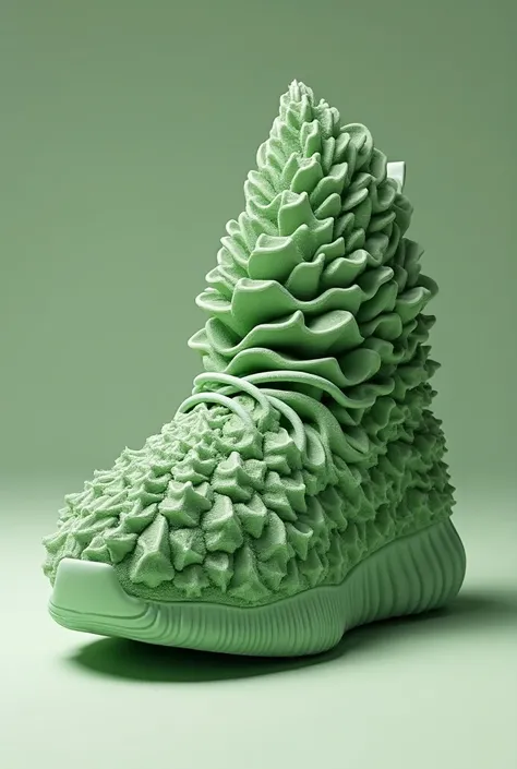 "Design a 3D printable slip-on shoe that is entirely shaped like an exotic cannabis nug, crafted with a lightweight, foamy structure that’s durable and comfortable. Avoid using any typical sneaker or Yeezy elements. The shoe should look like a single, over...