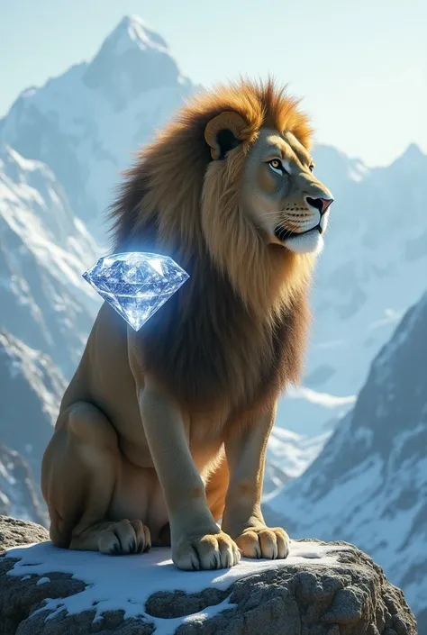 lion+diamond on body with movement in the cold mountain 