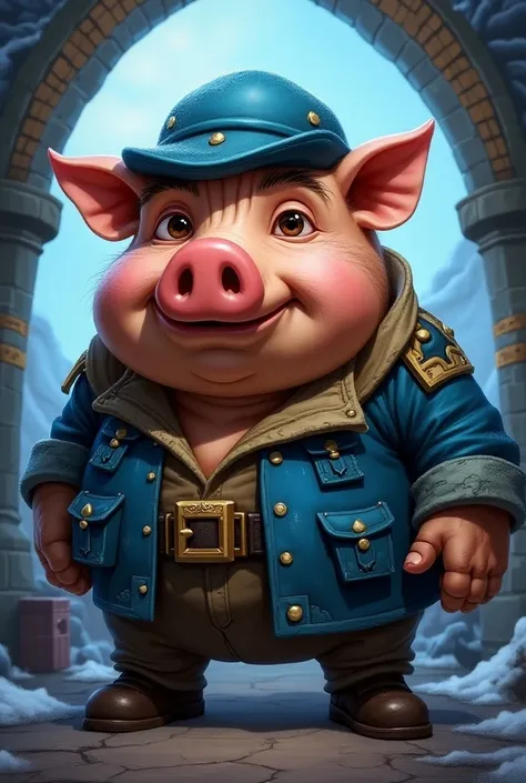 a cartoon image of a pig man in a blue outfit and a hat, portrait of fin wildcloak, blizzard hearthstone concept art, hearthstone card art, hearthstone card artwork, hearthstone concept art, male god svarog portrait, hearthstone art, painted portrait of ru...